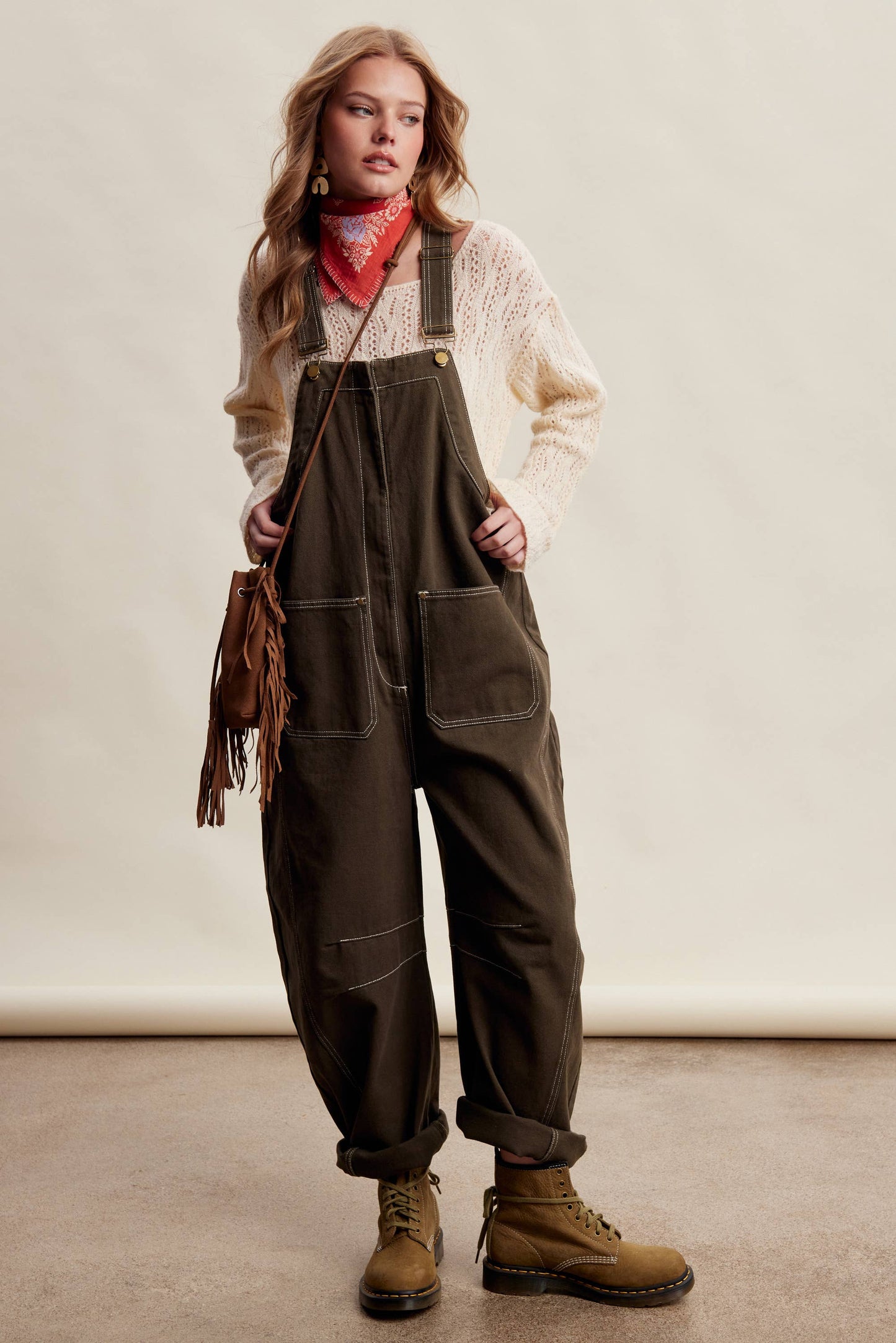 Olive Barrel Leg Utility Overall