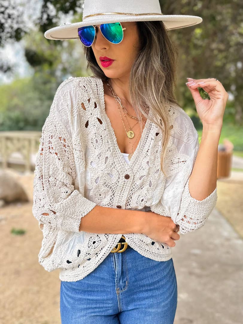 Ivory Crochet Lace Cardigan/ One Size