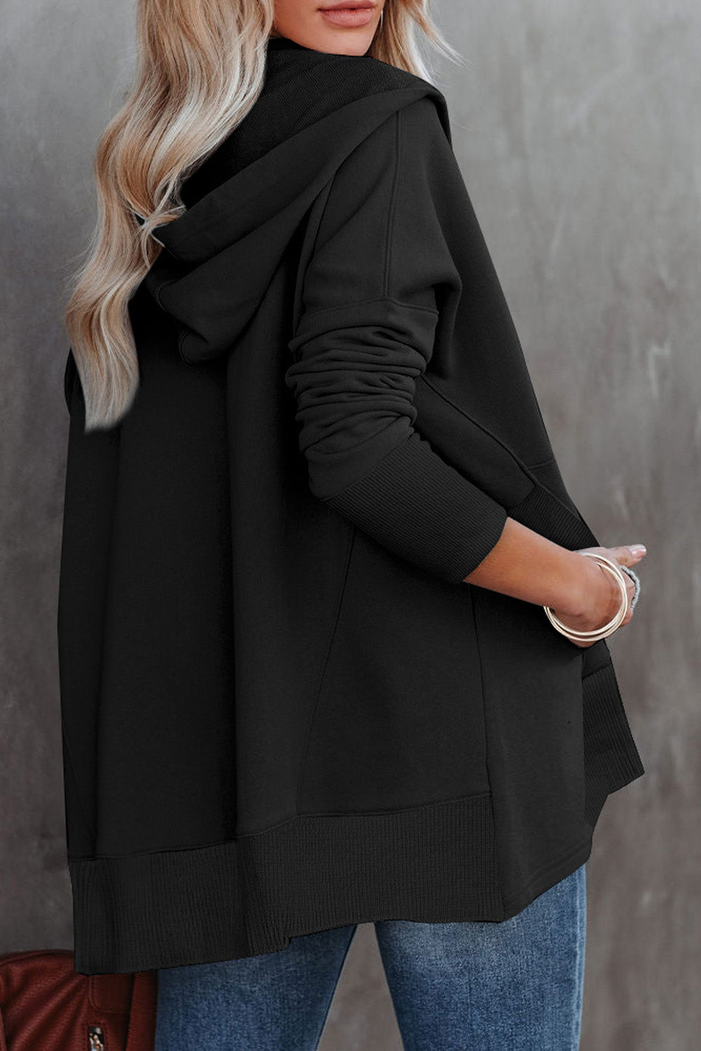 Gray Batwing Sleeve Pocketed Henley Hoodie