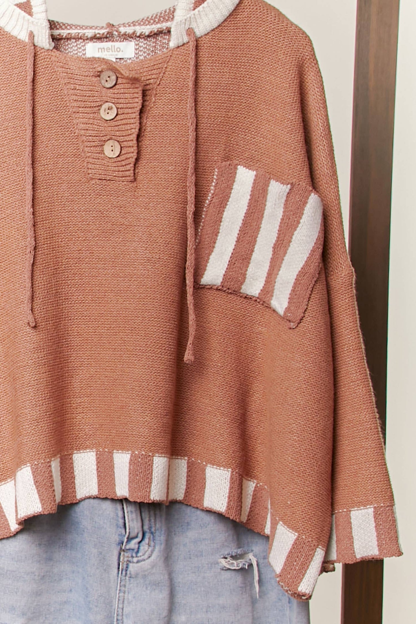 Color Block Stripe Hoodie Knit Sweater