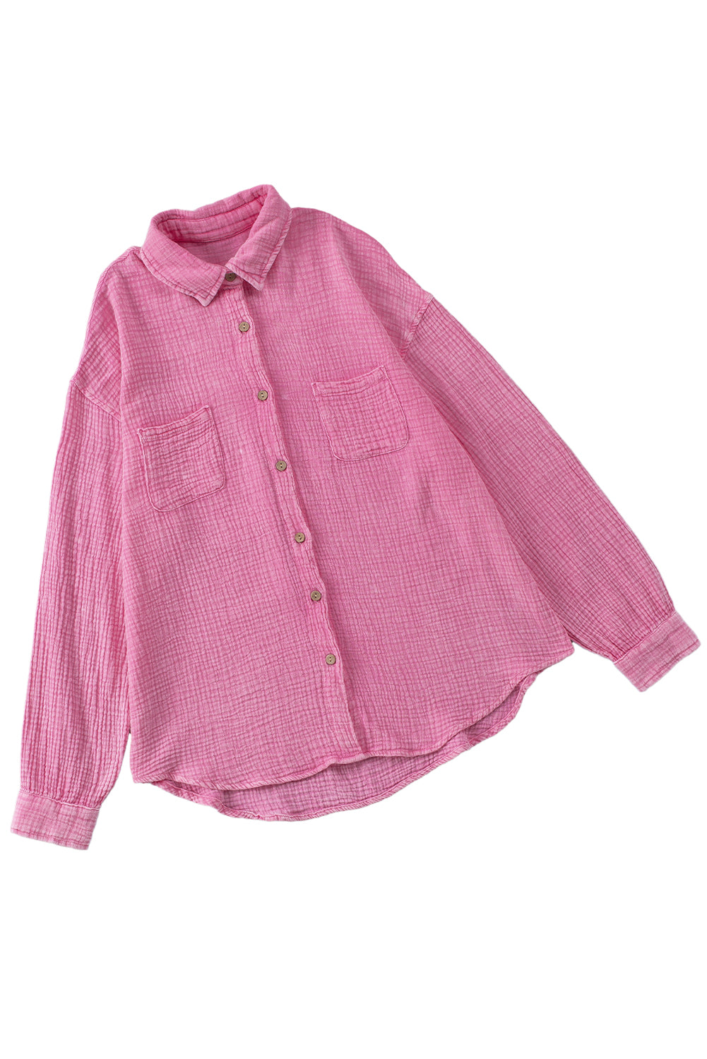 Sky Blue Mineral Wash Crinkle Textured Chest Pockets Shirt