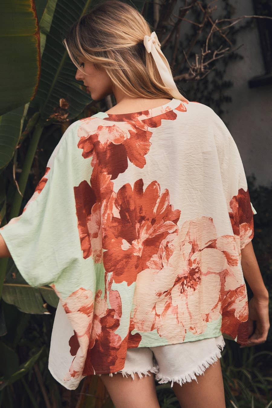Big Floral Printed Blouse: Pistachio Multi