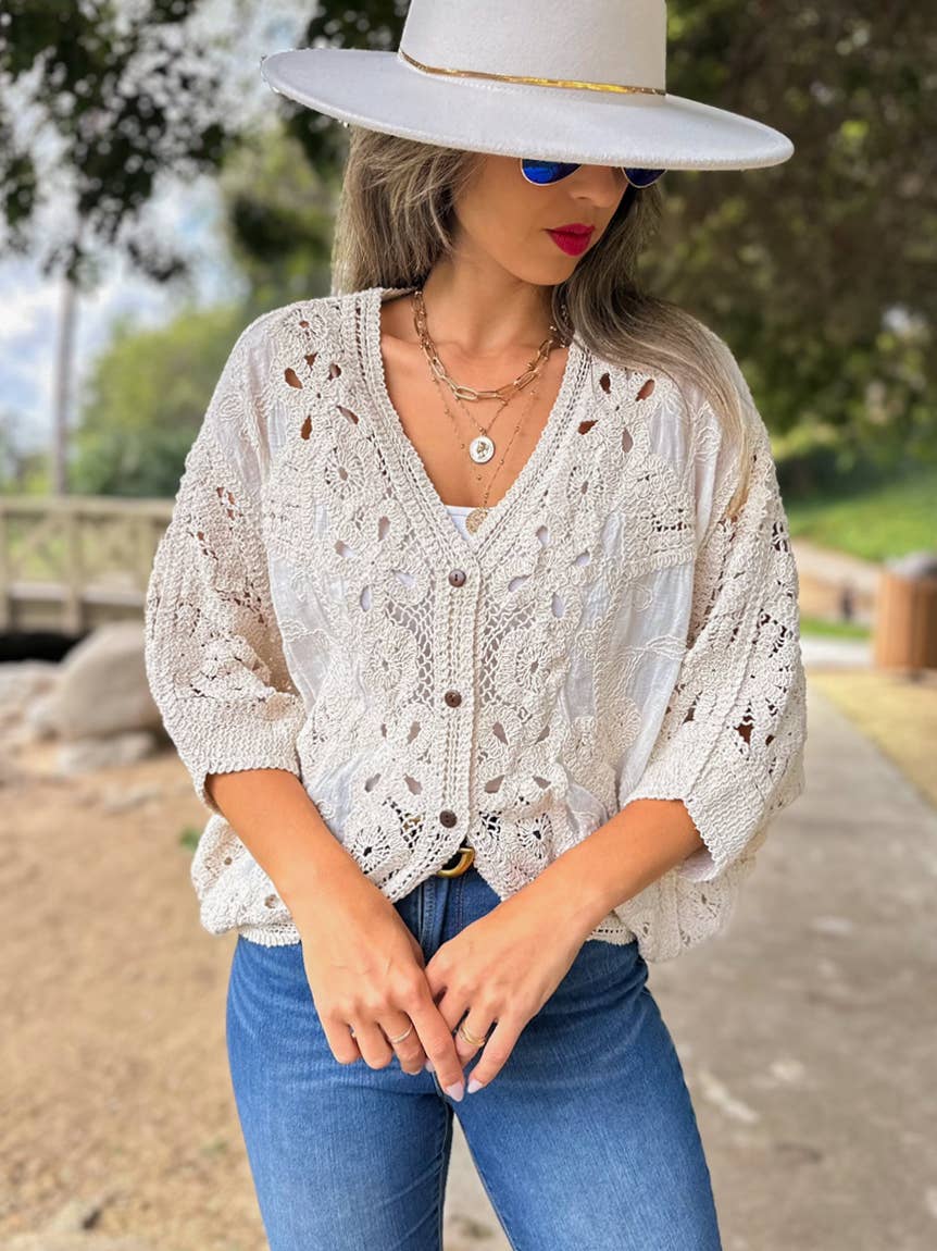 Ivory Crochet Lace Cardigan/ One Size