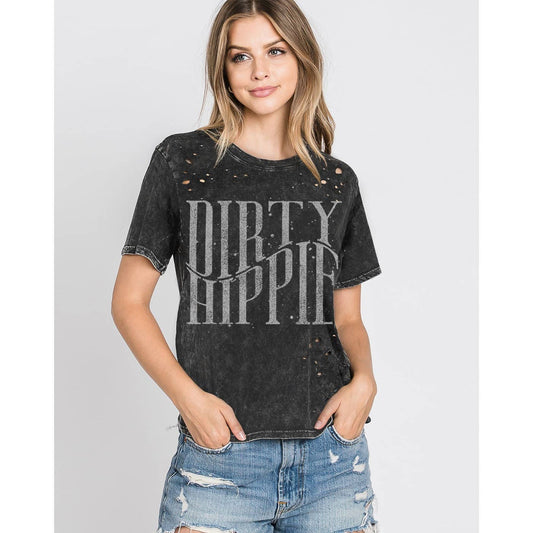 DIRTY HIPPIE MINERAL GRAPHIC TOP: Mineral Black