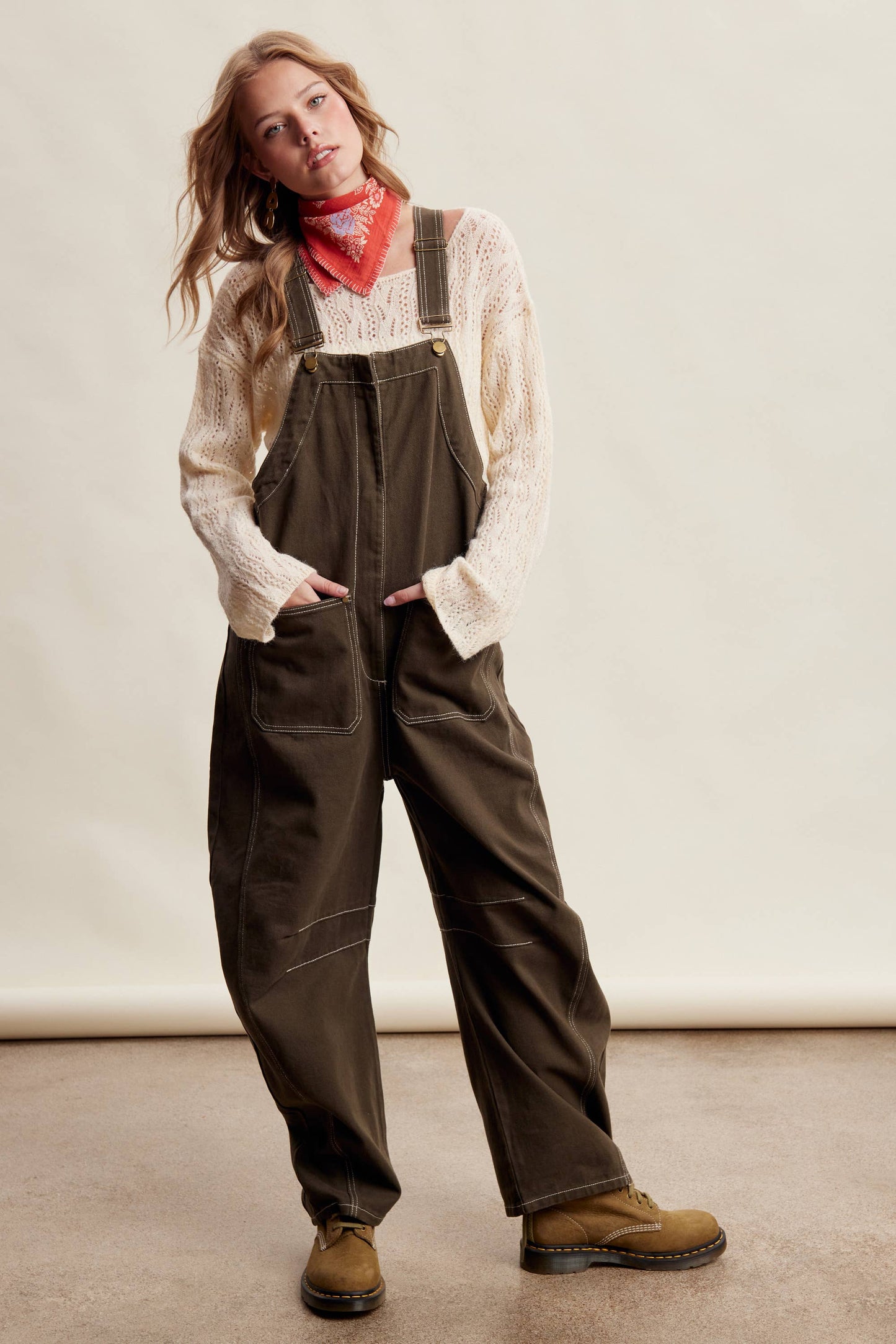 Olive Barrel Leg Utility Overall