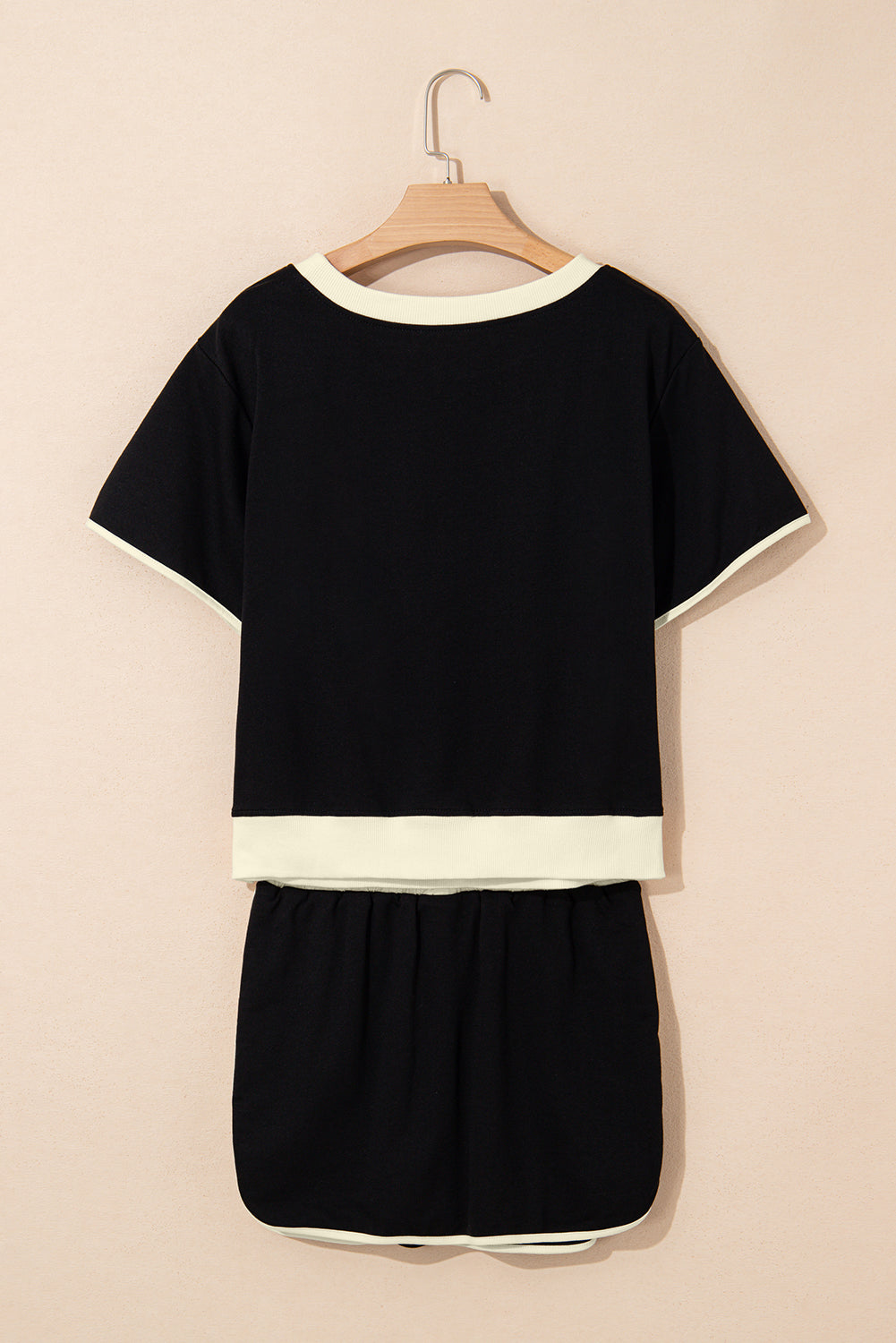 Rose Red Colorblock Edge Drop Shoulder T Shirt and Skort 2Pcs Set