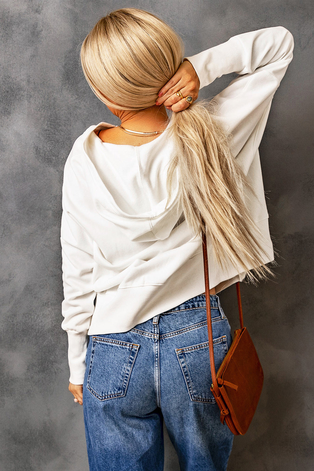 Gray Batwing Sleeve Pocketed Henley Hoodie
