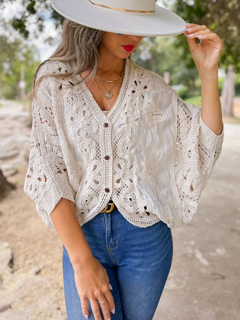 Ivory Crochet Lace Cardigan/ One Size