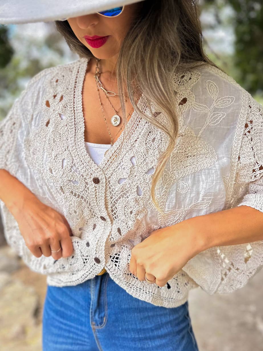 Ivory Crochet Lace Cardigan/ One Size