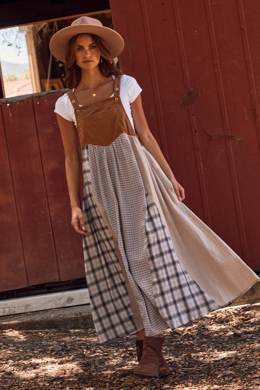 Patchwork Plaid Overall Dress