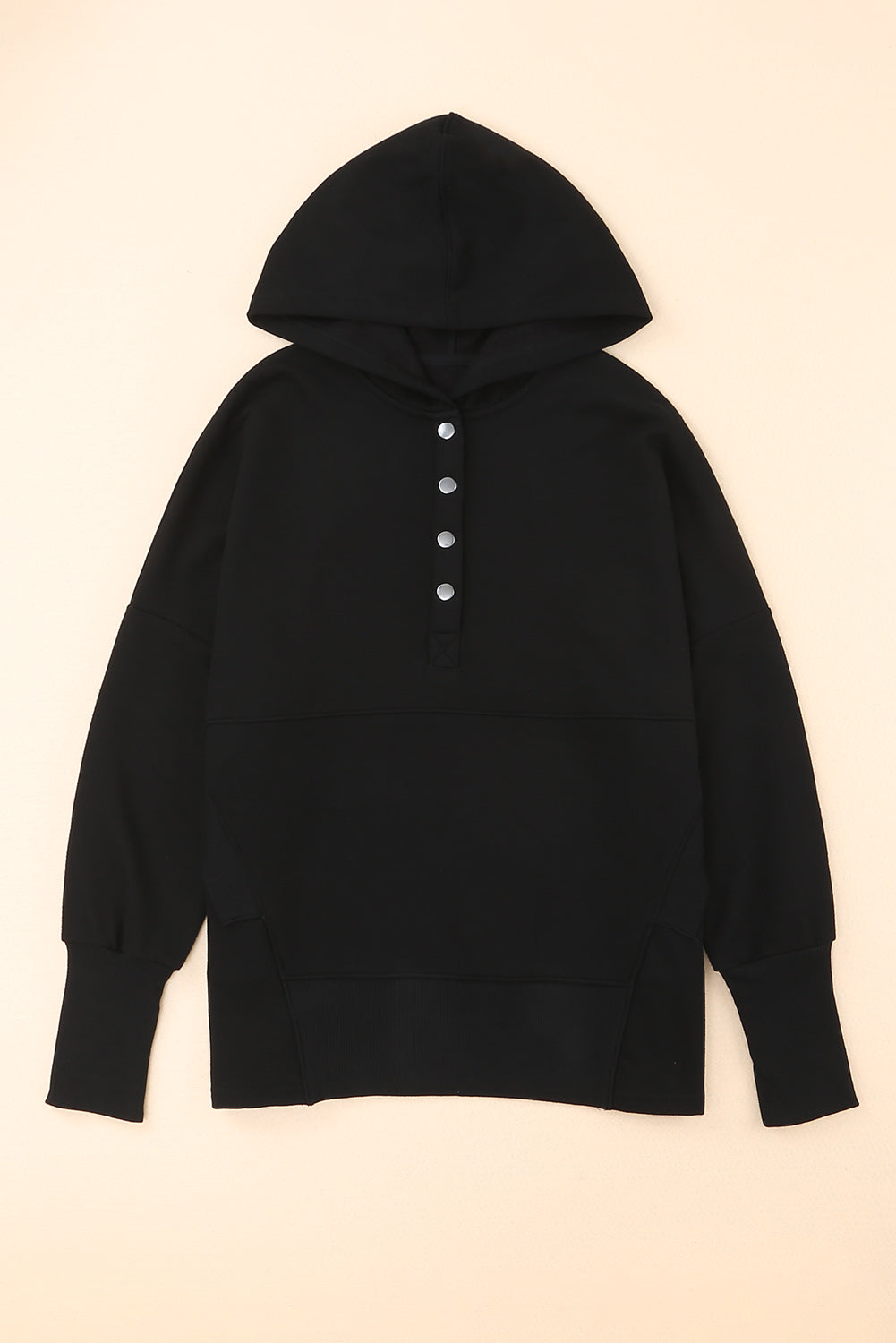Gray Batwing Sleeve Pocketed Henley Hoodie