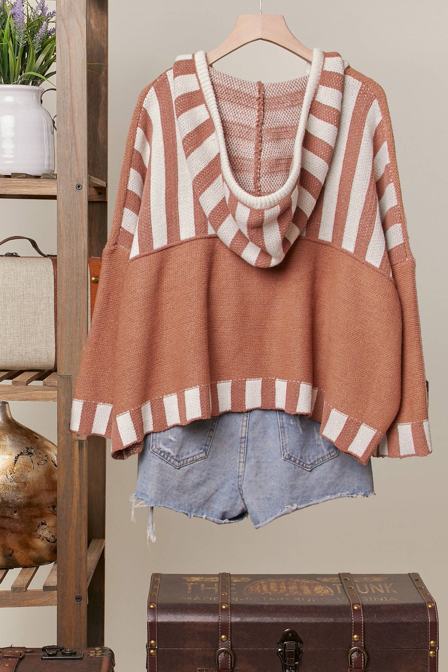 Color Block Stripe Hoodie Knit Sweater