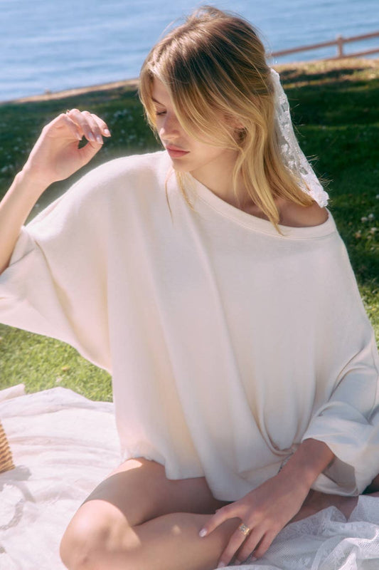 Soft Knit Loose-fit Pullover Top: Ivory